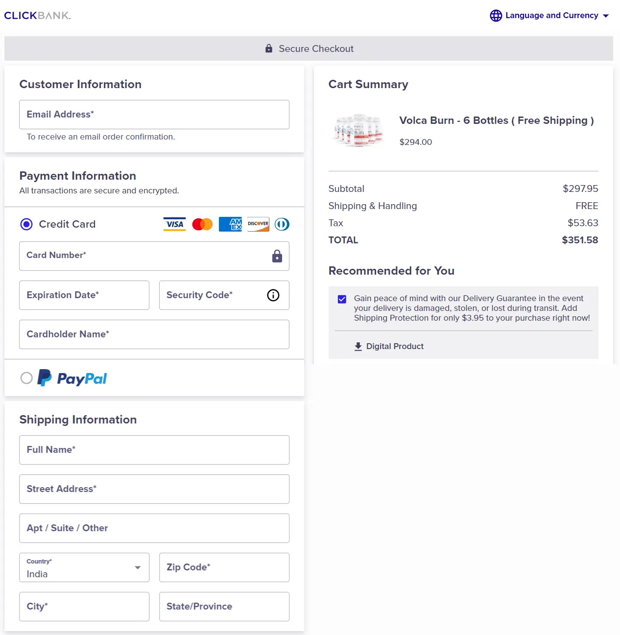 volcaburn checkout page